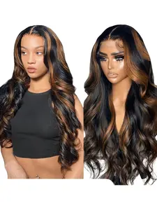 13x6 Ombre Lace Front Wig Human Hair 1B/30 Highlight Lace Front Wig Human Hair 180% Density Body Wave HD Transparent Lace Frontal Wigs Colored Balayage Wig Natural Wavy Wig for Black Women
