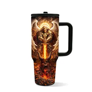 1pc 40oz Archangel Fire Sword Tumbler with Handle & Straw, Angel Warrior Aesthetic Cup for Women, Powerful Faith Gift, Perfect for Easter, Christmas, Spiritual Gift for Wife, Sister, Keeps Hot 12H Cold 24H, Insulated Travel Mug, #AngelCore#GiftIdeas