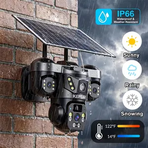 Pannel Solar Wireless Outdoor Security Camera, Triple-Lens, 4K Resolution 6MP 360°Pan/Tilt, WiFi Connect V380 Pro APP Control Camera with Spotlight Alarm PIR Motion Detection Two-Way Audio