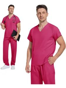 Lab Scrub Top And Pants Set Doctor Nurse Lightweight Solid Color Scrubs
