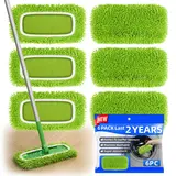 6Pcs Chenille Mop Pads Compatible with Swiffer Sweeper Mop Wet and Dry Flat mop Cover Replacement Reusable Sweeping Mopping pad Refills for Hardwood Mop Handle not included