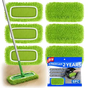 6Pcs Chenille Mop Pads Compatible with Swiffer Sweeper Mop Wet and Dry Flat mop Cover Replacement Reusable Sweeping Mopping pad Refills for Hardwood