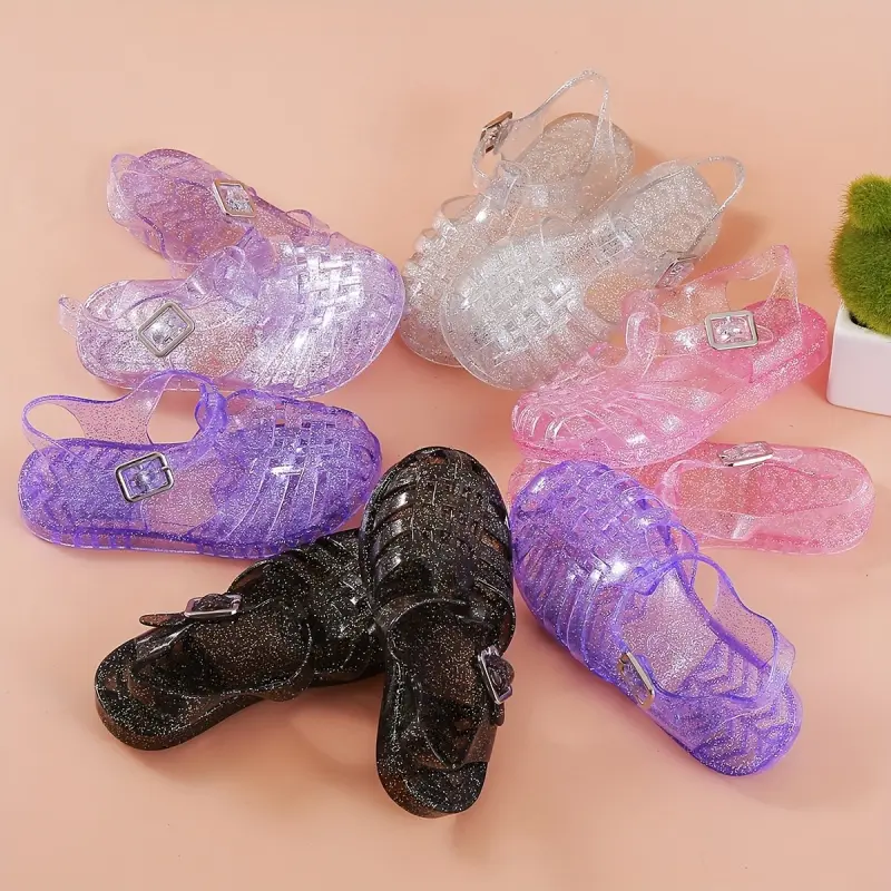 Girls' Jelly Sandals, Summer Princess Roman Footwear with a Hollowed-Out Design and Non-Slip Soft Bottom, Slide On Sandals, Soft Bottom Sandals