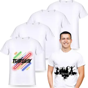 5 Pcs Unisex Sublimation Shirts Bulk Blank Polyester T Shirt White Crew Neck Short Sleeve for Women Men Adult Kid