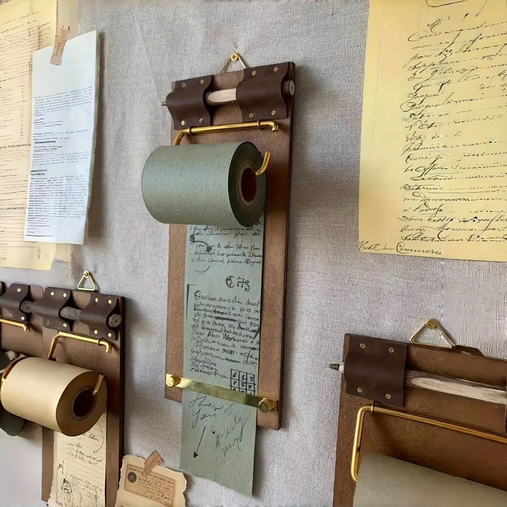 Vintage Style Sticky Notes Roll - High Visual Quality Adhesive Paper with Easy Tear-Off Sheets, Durable Design, Clipboard + Dark Green Paper + Pen, Decorative Stickers, Office & Coffee Bar Accessories for Indoor Home Use, Clipboard + Dark Green Roll Paper