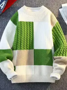 Men's Casual Loose-Fit Knitted Sweater, Round Neck Long Sleeve Pullover, Warm Thickened Spring & Fall Fashion Outerwear Knitwear