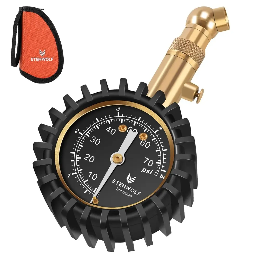 Tire Pressure Gauge For Cars 0-75 PSI, Air Pressure Gauge With Large Glow Dial, Calibrated To ANSI B40.1 Grade A(Plus-Minus 1%), Tire Gauge For Tire Pressure Car Accessories (Black)