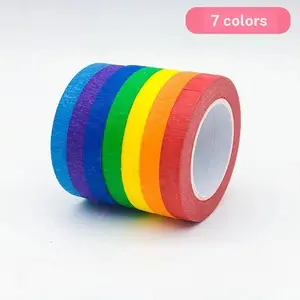 Vibrant Colorful 7 Rolls Masking Tape, Easy Tear Art Craft Label Making DIY, Non-Waterproof, for Plastic Wood Glass, Decorative Tape