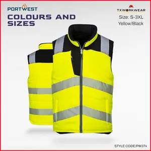 Portwest PW374 High-Visibility Reversible Durable Safety Vest - Unisex Work Safety Bodywarmer, Available in S, M, L, XL, 2XL, 3XL, Durable Safety Vests, High-Visibility Safety Vests