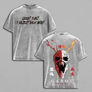 Limited Garou God Awakened Tee – One Punch Man SS3 Oversized Washed Heavy Cotton T-Shirt, Red Demon Form Graphic Streetwear, Vintage Anime Manga Top, Hero Hunter Movie Dark Aura Edition, Unisex Retro Style