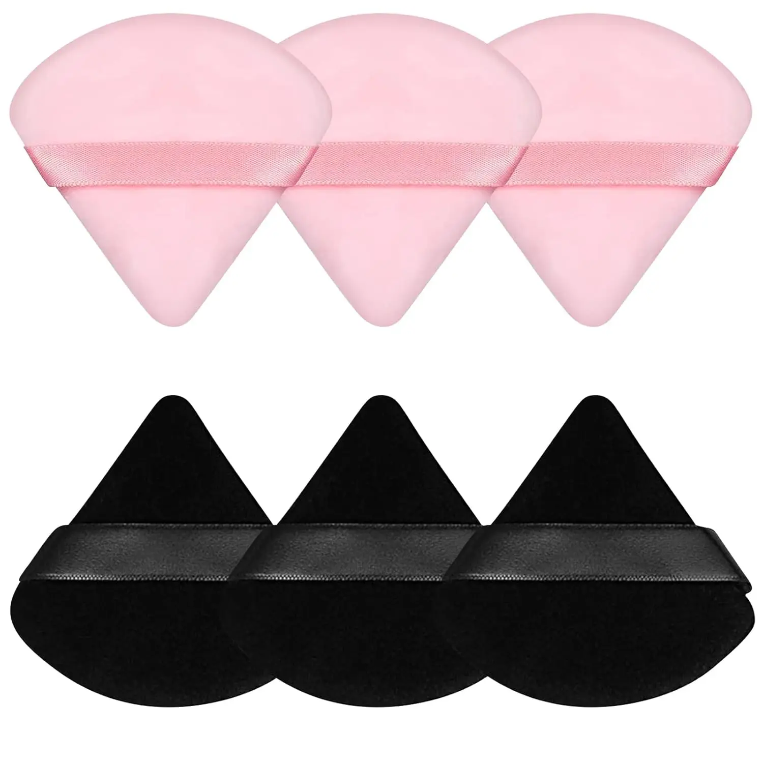6 Pieces Powder Puff, Face Makeup Sponge Soft Velour Triangle Powder Puffs Beauty Sponge for Loose Powder (Black, Pink)