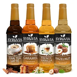 Syruvia Premium Coffee Flavors Variety Pack – Chai Tea Latte, Caramel, French Vanilla & Hazelnut Syrup – Perfect for Coffee, Lattes & Desserts – 25.4 Fl oz Bottles (4 Pack)