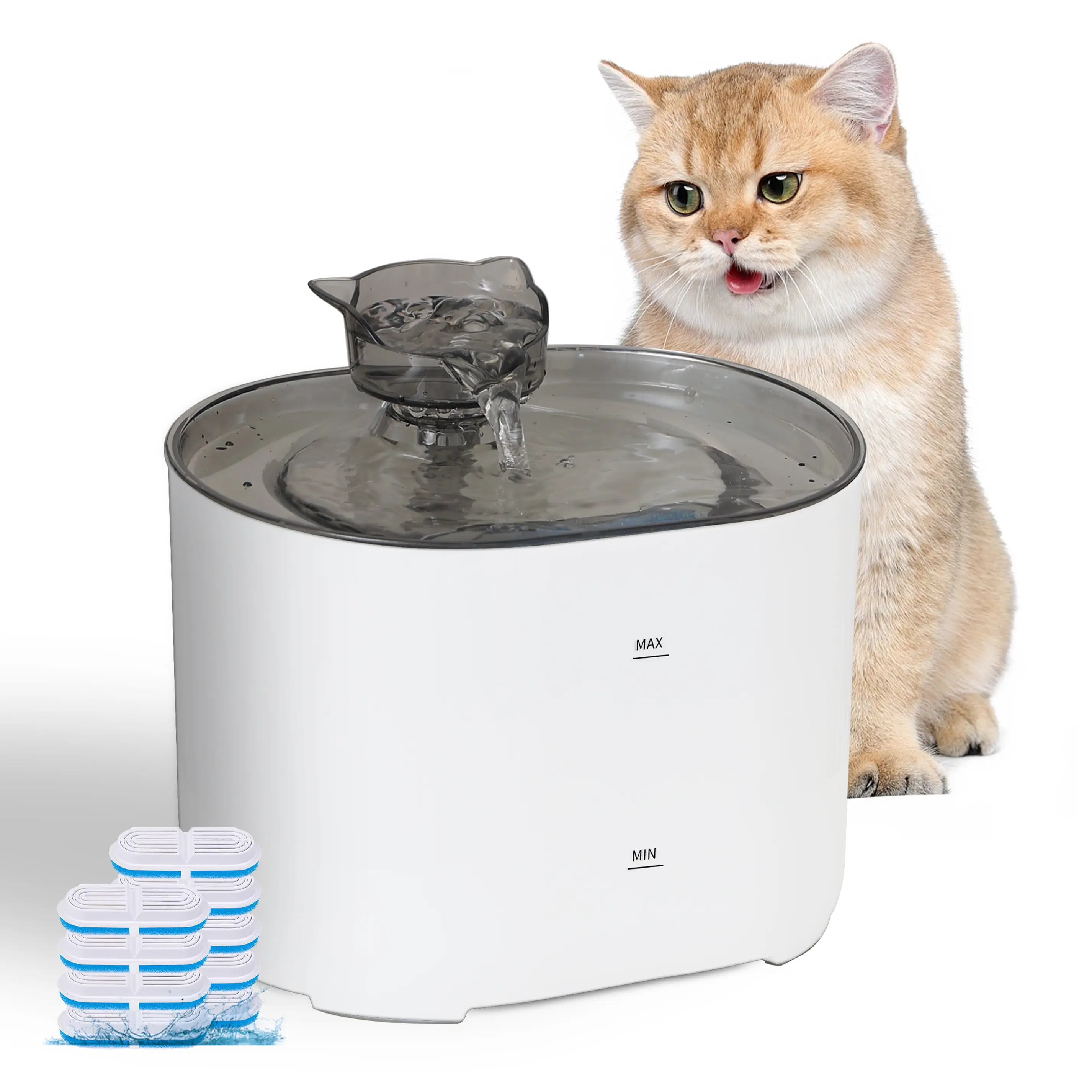 Cat Fountain With 9 Replacement Filters, Ultra Quiet, 75Oz/2.2L Automatic Cat Water Fountain, Two Flow Modes, Multi-Layer Filtration System Pet Water Fountain