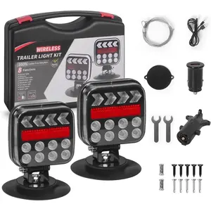 Wireless Trailer Lights Kit Dual Function with Strobe Lights 2-in-1 Magnetic & Screw Mounting Options IP67 Waterproof for RV Trucks Boat Vehicle Caravan Led Backlights