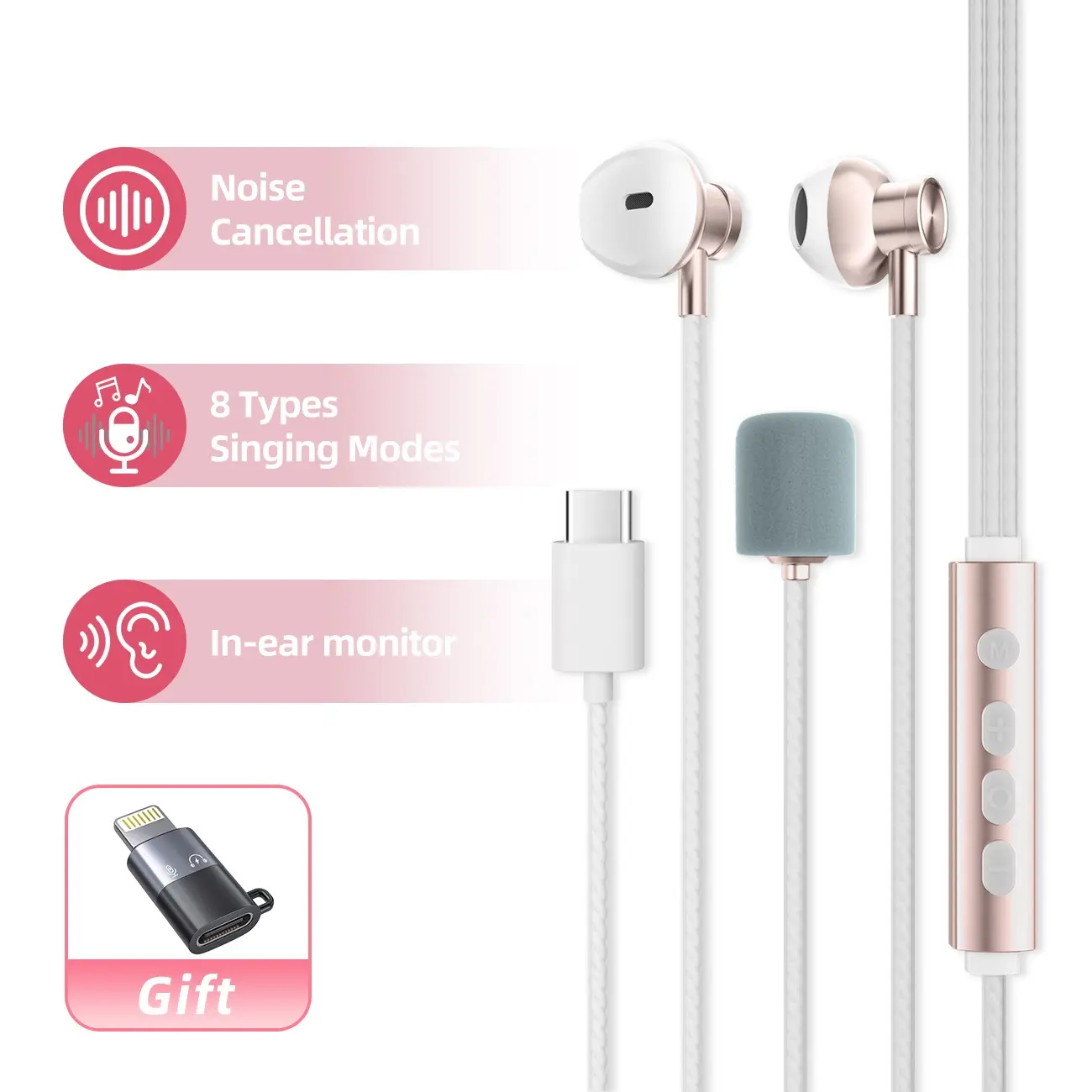 Karaoke Noise-Canceling Headphones, 8 Karaoke Sound Modes, In-Ear Comfort Design, Ideal for Karaoke, Live Streaming, Gaming, Chatting