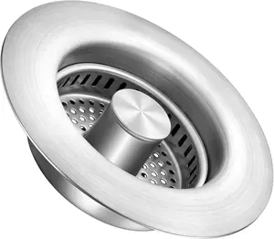 Kitchen Sink Drain Strainer and Stopper Combo, Stainless Steel Pop-Up Sink Drain Filter, Anti-Clogging Basket Strainer with Brass Core, Chrome Finish, Fits 3-1/2 Inch Sink Drains