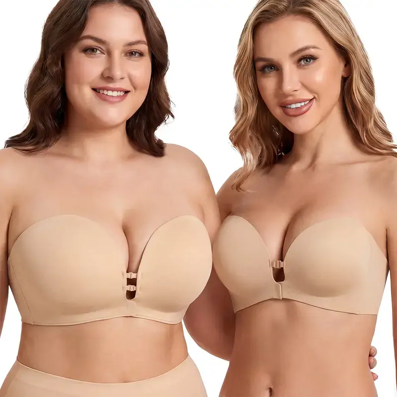 Women's Leopard Elegant Strapless Front Closure Bra - 360 Non-Slip Seamless Push-Up, Convertible Adjustable Multiway Straps, Light Breathable No-Show Underwire for Day, Formal Style (Fits A/B/C Cup)