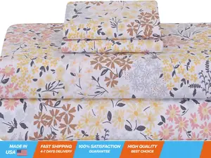 Feather & Stitch Softest 100% Cotton Sheets, 4 Pc Set, 300 Thread Count Percale Weave Bedding, 16' Deep Pocket, Cooling Sheets, Breathable Bed Set (Queen, Victorian Floral)