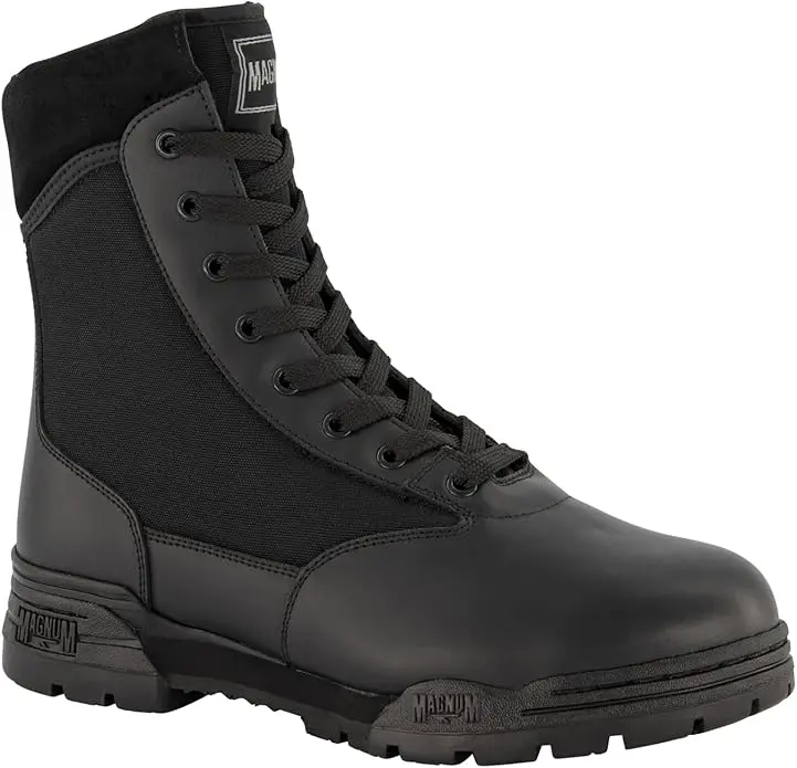 Magnum Men's 8" Classic Tactical Boots - Laced, Durable Leather, Breathable Mesh, Comfort Plus Insole, High Traction Rubber Outsole, Rugged Hardware, Lightweight Work Duty Footwear for Demanding Environments, All Weather Grip