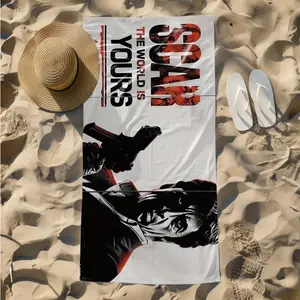 1 piece Scarface Classic Movie Poster themed beach towel - Super soft fluffy flannel blanket, suitable for sofas and beds, all-season use, modern design, digitally printed pattern, 100% polyester material, machine washable, suitable for travel