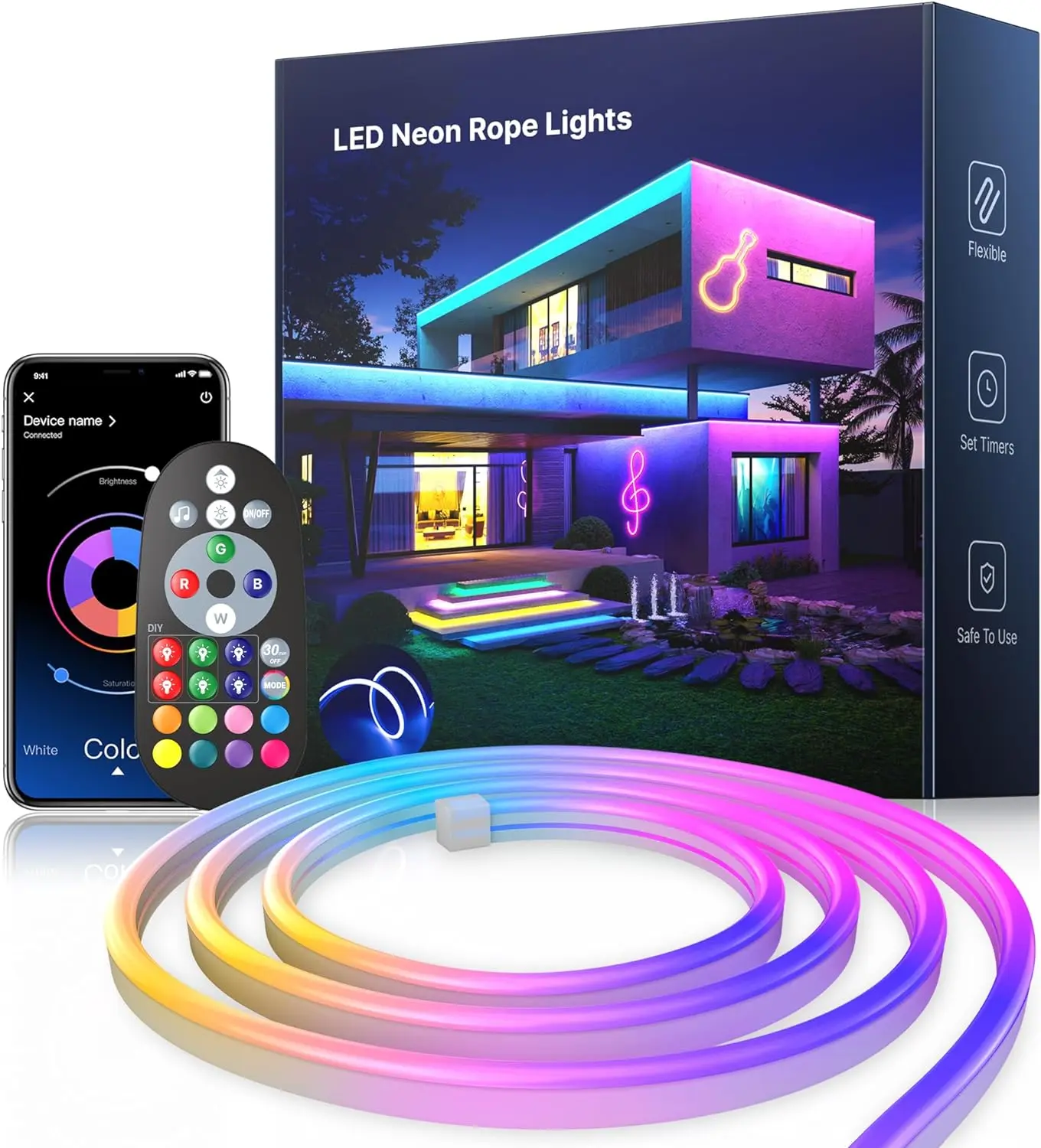 16.4FT LED Rope Lights, RGB Flexible Led Rope Lights with Remote Control