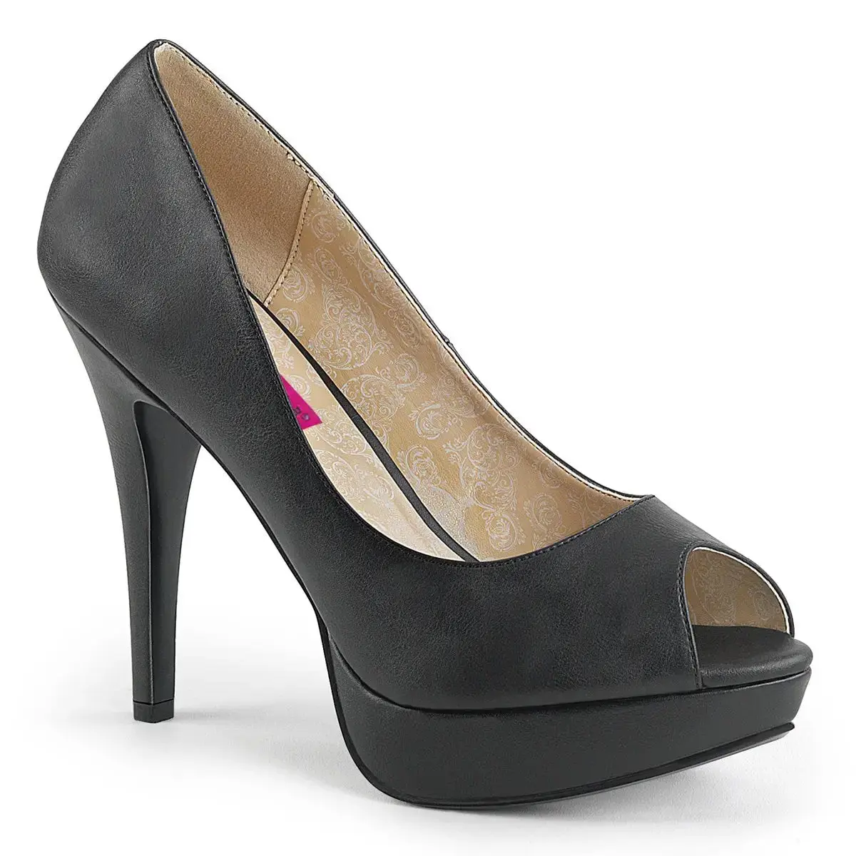 Pleaser Pink Label Chloe-01 Women's Peep Toe Pump Black Vegan Leather