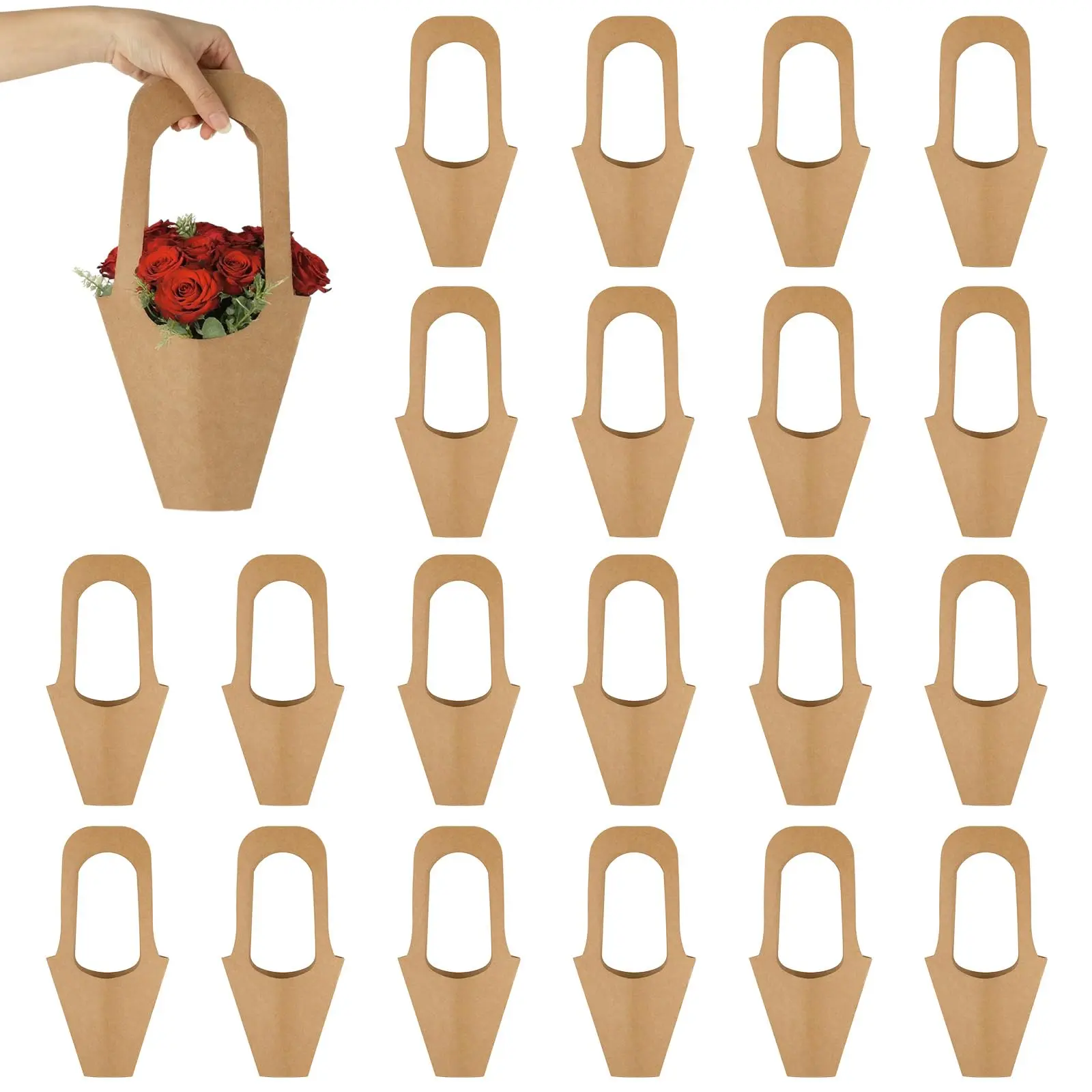 5-Pack Brown Paper Flower Bags with Handles, Hanging Bouquet Wrapping, Floral Shop, Party Decor, and Gift Box Presentation