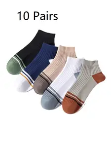 Men's Ankle Socks Set, 10-Pack Striped Low-Cut Comfort Lightweight Cotton Blend, Ideal for Daily Wear & Casual