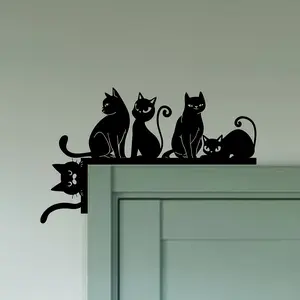 Whimsycat Metal Cat Silhouette Door Topper, Fun Feline Shelf Bracket, Animal Theme Wall Art, Indoor Bedroom Decor Gift for Cat Lovers