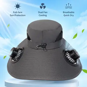 Solar Fan Wide Brim Sun Hat - Dual Fan Cooling, Adjustable, UV Protection, Lightweight, Breathable, Outdoor Gear, Beach Hat for Men & Women