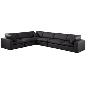 Comfy Black Vegan Leather Modular Sectional