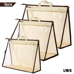 3Pcs PVC Transparent Storage Bags - Dust-Proof Sealed Wardrobe Organizers,Non-Woven Purse Storage Pouch with Handle Zipper,for Handbag Purse Clothing