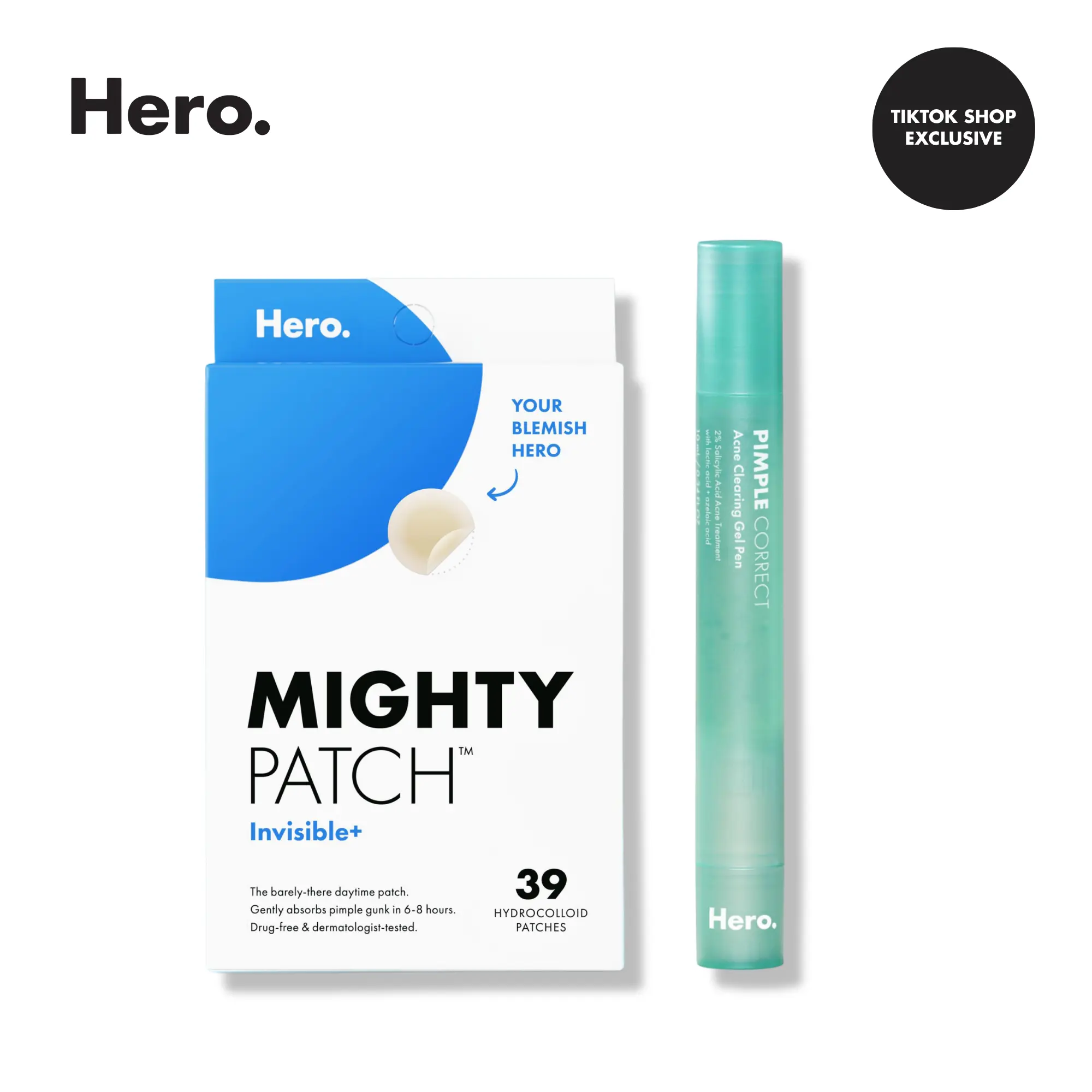 Hero Mighty Patch Invisible+ Pimple Patch, Pimple Correct Pen Bundle Hero Mighty Patch Invisible+ Pimple Patch, Pimple Correct Pen Bundle