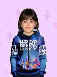 Girls' Zipper Hoodie with Random Print Design, Casual Fitted Style for Fall & Winter Seasons, Warm Comfortable Daily Wear, Graphic Casual Hoodie