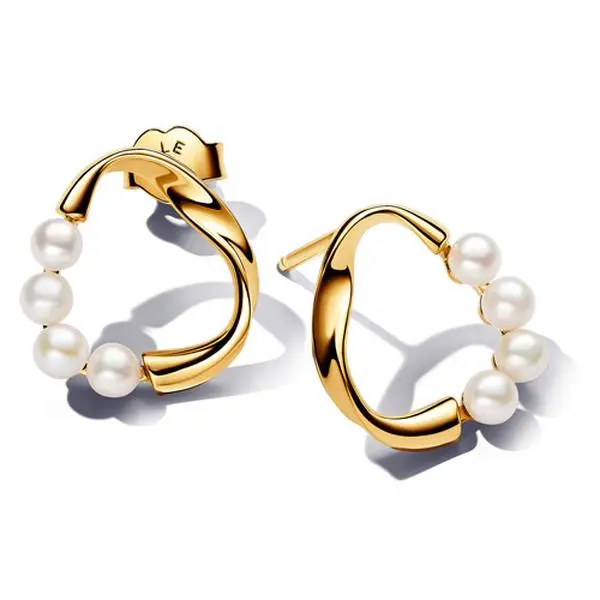 Pandora Classic Elegant Semiprecious Stone Stud Earrings, Organically Shaped Circle & 2-Treated Oval Freshwater Cultured Pearls, for Adults, 263276C01, Elegant Semiprecious Stone Earrings, Bleaching, No