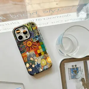 Retro Psychedelic Collage Phone Case: Sun, Moon, Spiral