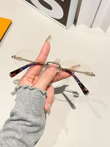 Women's Y2K Frameless Vintage Glasses, Lightweight Non-Prescription Steel Frames, Oval Shape, Small Size, Daily Wear, Includes Storage Box, Metal Frame Eyeglasses