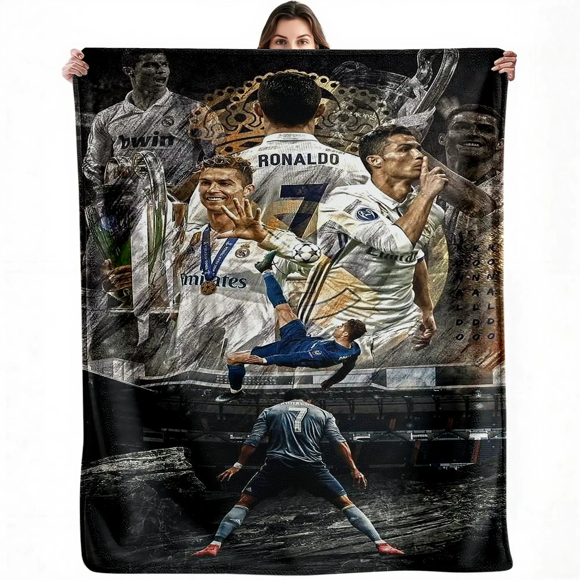 Ronaldo football blanket — multi-scene CR7 images & vintage texture design