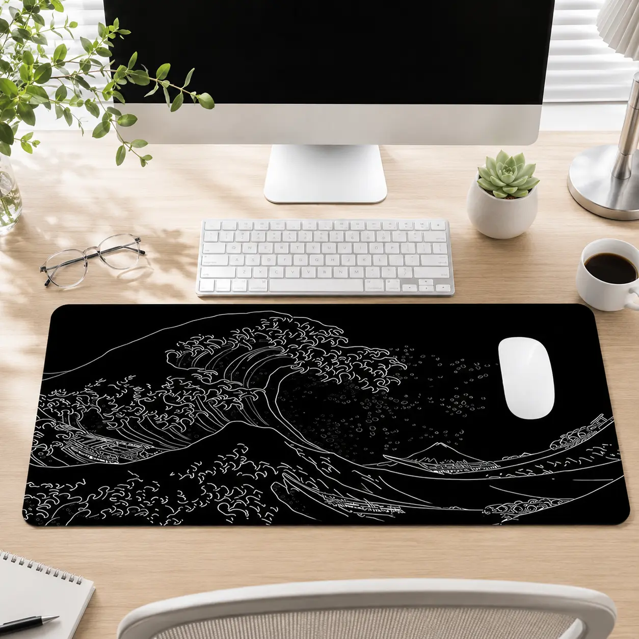 Japanese Waves Sea Pattern Mouse Pad, Large Gaming Mouse Pad, Aesthetic Desktop Decoration Protective Pad, Multi-size Mousepad Suitable for Laptop, Desktop Computer Games, Gaming Desk Accessory, Office Desk Accessories, Desk Supplies