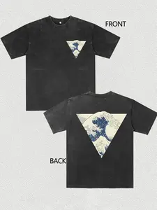 valentine shirts 1pc, 230G Double-Sided Washed, Seaside Surfing Printed T-Shirt, High-Quality Wax Printed Cotton Retro Fashion Brand T-Shirt, Suitable for Summer T-Shirt with a Certain Thickness, Holiday Gift