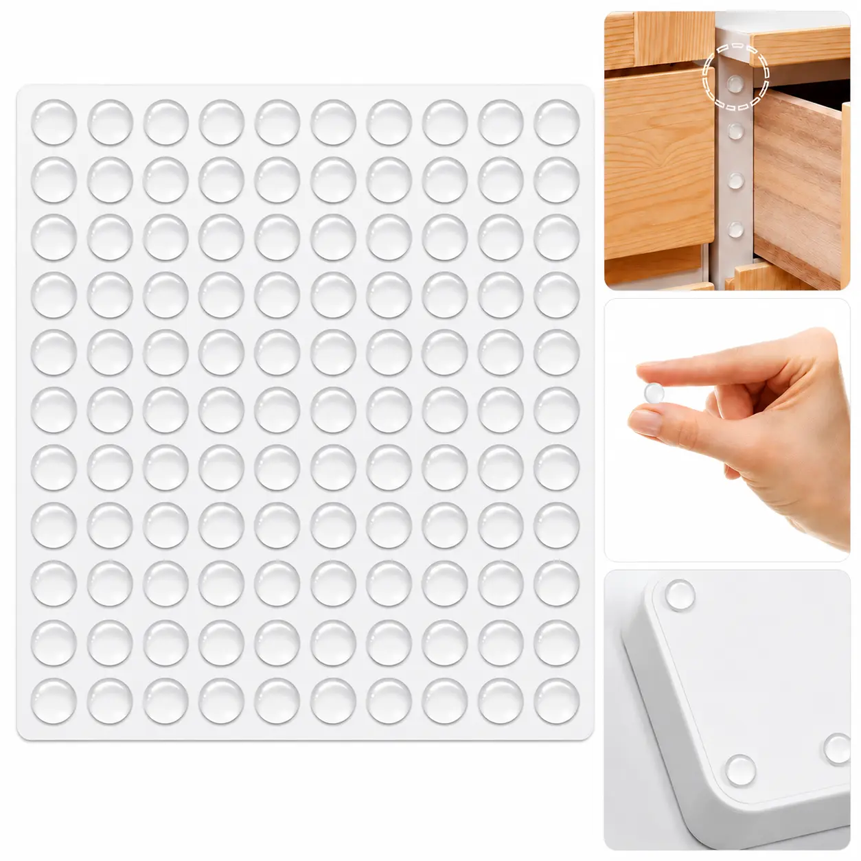 100PCS Hemispherical Silicone Bumper Pads, Self Adhesive Rubber Buffer Dots, Non-Slip Noise Reduction Furniture Stoppers for Door Cabinet Protection
