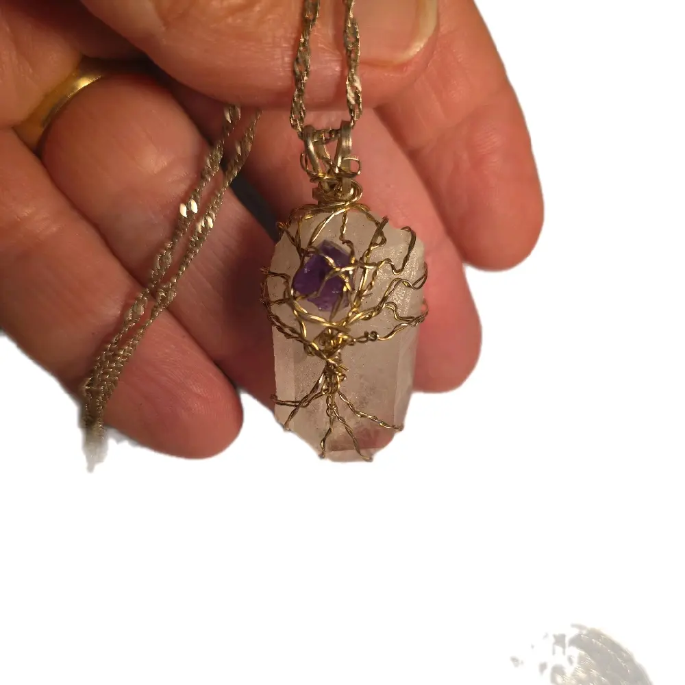 Amethyst Moon Clear Quartz tree Necklace