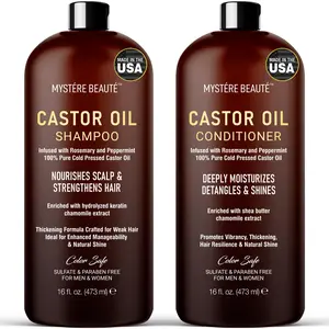 Castor Oil Shampoo and Conditioner - Sulfate Free with Peppermint Oil, Lavender and Rosemary - Castor Oil Shampoo for Hair Growth - Hydrating and Nourishing - 16 oz each