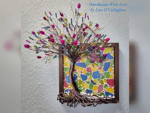 Color Bomb Wire Tree of Life Wall Art 15.5" x 14" with Vibrant Tumbled Glass & Metallic Beads Handmade Decor