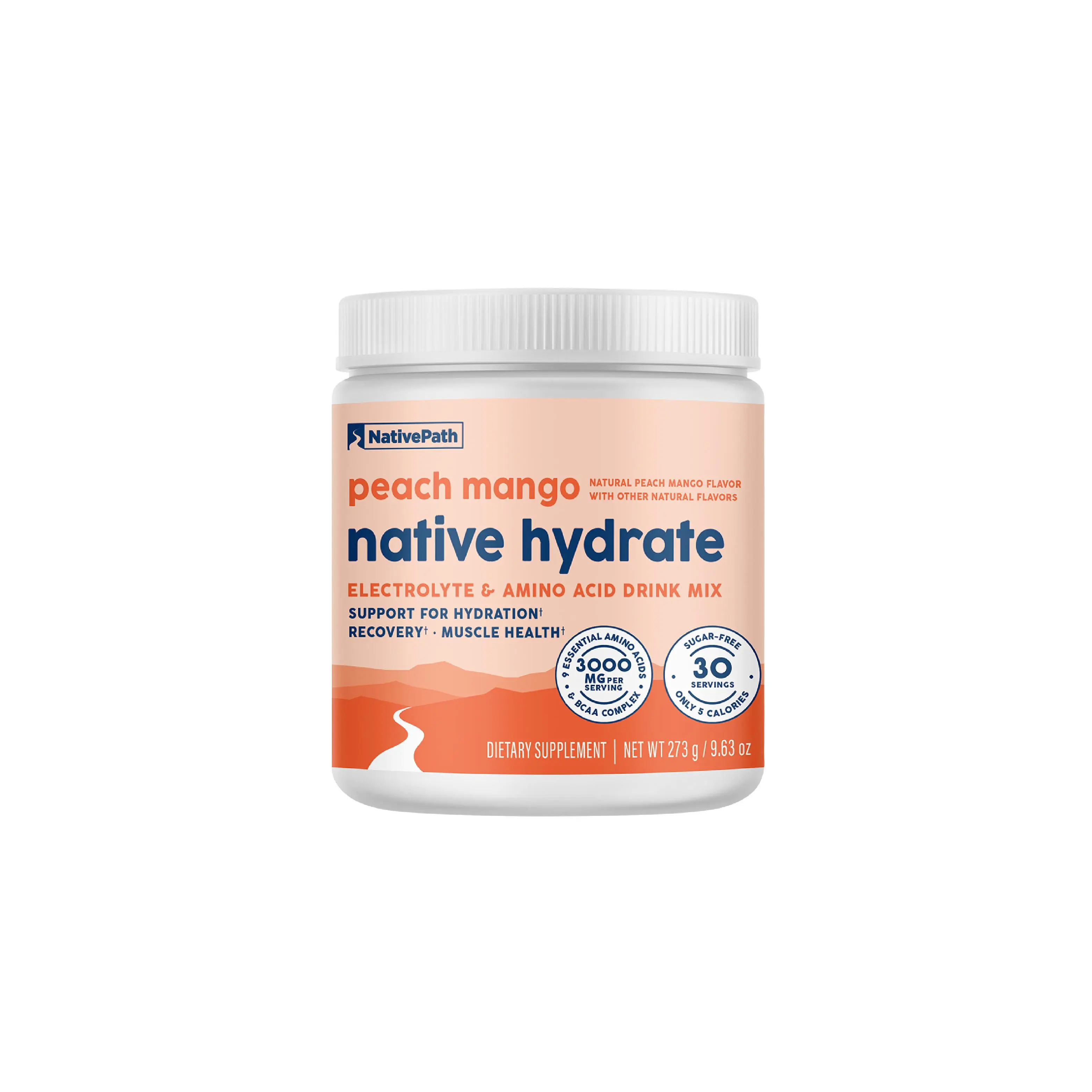 NativePath Hydrate Electrolytes Powder – Zero Sugar Drink Mix with 2,000mg BCAAs, 14 Vitamins & Minerals – Peach Mango Keto Hydration for Energy & Recovery, 30 Servings