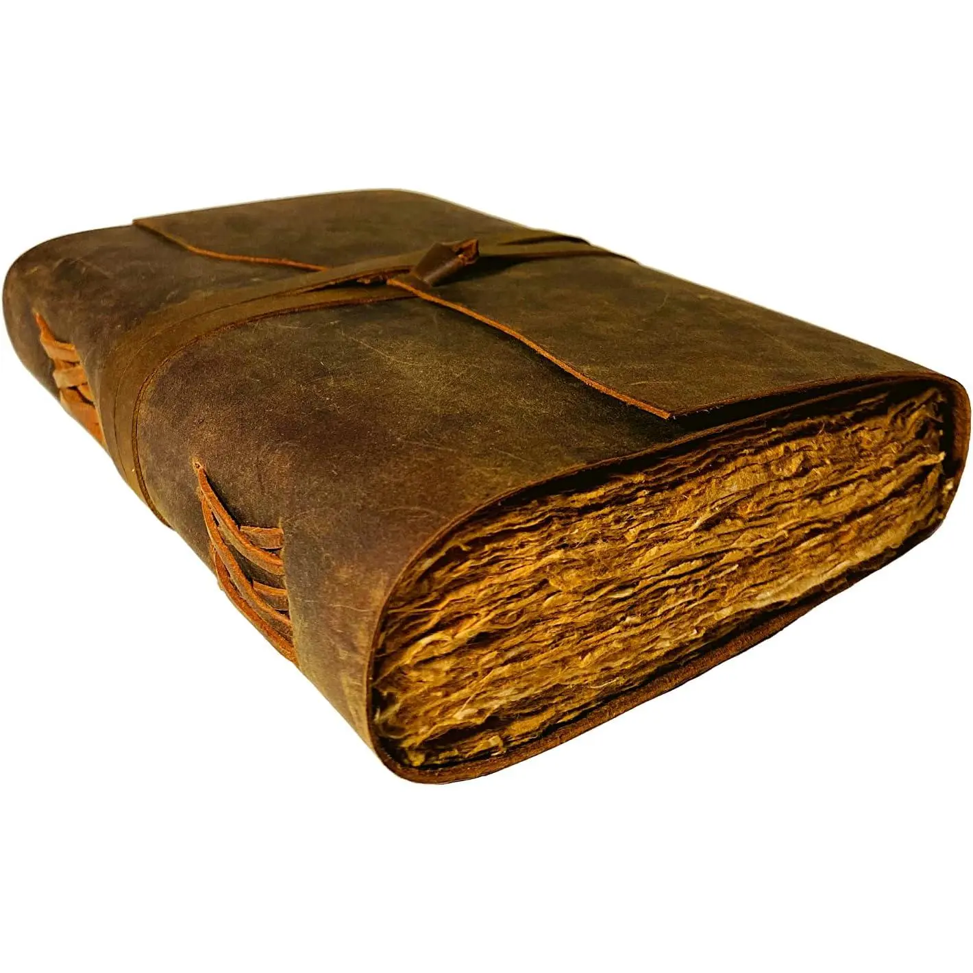 Leather Journal - 200 Pages Deckle Edge Rustic Paper - Unlined Pages Book of Shadows, Grimoire, Junk Notebook, Fantasy Medieval Gifts, Sketchbook, Antique Scrapbook (Dark Brown, 7"x5")