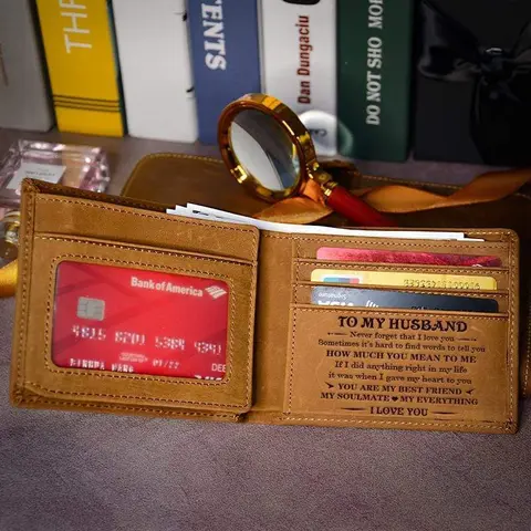 Men's Chic Minimalist Slim Genuine Cowhide Leather Wallet - Genuine Leather Wallets for Boyfriend, Family - Personalized Gifts for Boyfriend, Birthday Gift