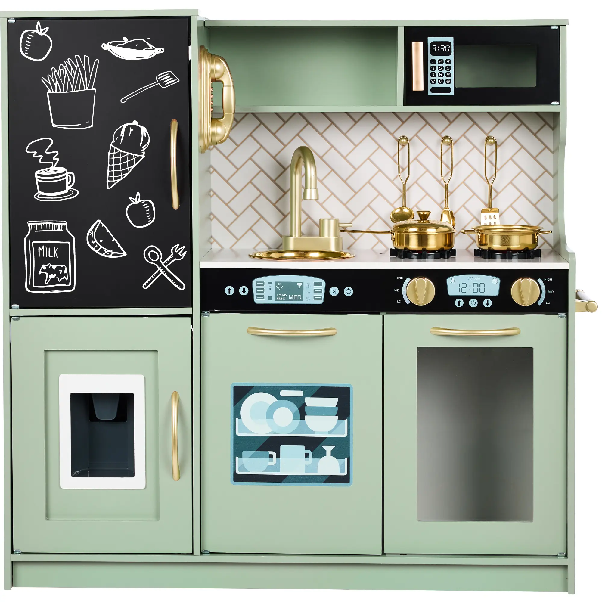 Best Choice Products Pretend Play Kitchen Wooden Toy Set for Kids w/ Telephone, Utensils, Oven, Microwave