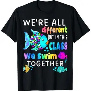 We're All Different But We Swim Together Elementary Teacher T-Shirt