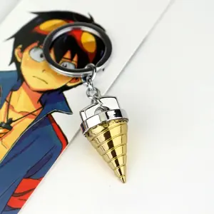 Anime Tengen Toppa Gurren Lagann Keychain Core Drill Pendant Key Chain for Women Men Cosplay Keyring Jewelry Gold Tone